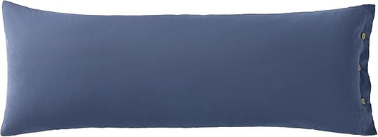 JELLYMONI Pillowcase Body Cotton 1pc Button Blue Pillow Case 20×54in 100% Washed Cotton Soft Breathable Pillow Covers(Pillows are not Included)