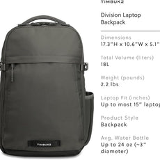 Timbuk2 Division Laptop Backpack Deluxe, Eco Titanium