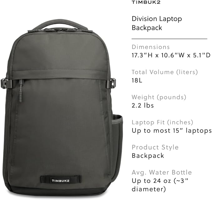 Timbuk2 Division Laptop Backpack Deluxe, Eco Titanium