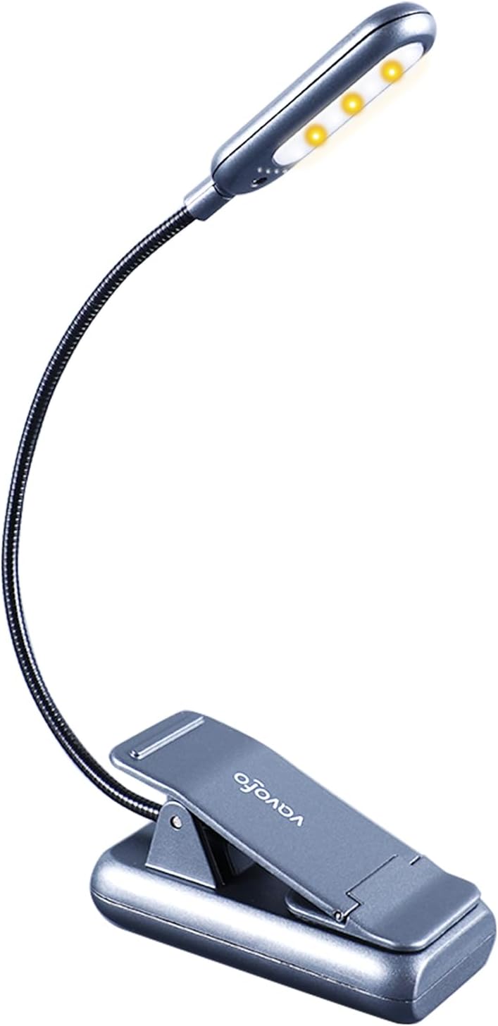 VAVOFO Clip On Book Light for Bed Kids, 7 LED Reading Light with 9-Level Warm Cool White Daylight, Eye Care Lamp with Power Indicator for Bookworms (Blue) Dormly