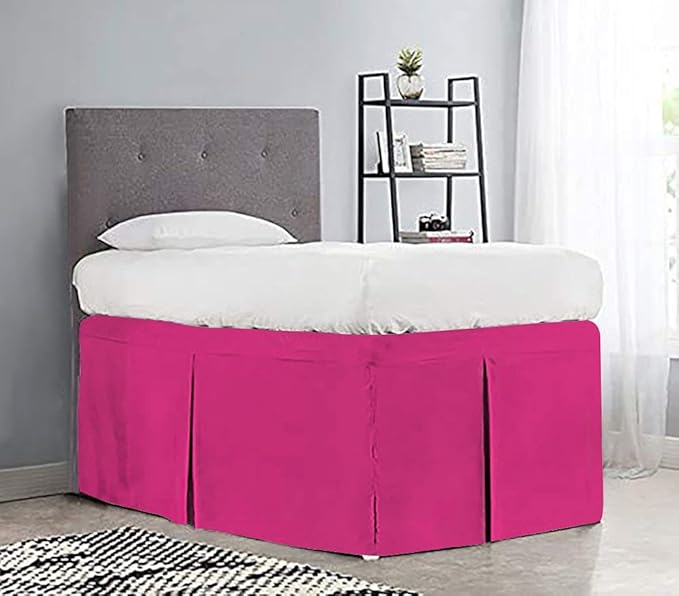 600TC -Dorm Bed Skirt - Split Corner Tailored Dorm Sized Bed Skirt - Dorm Room Essentials - Dorm Bed Skirt 100% Egyptian Cotton - Dorm Décor Bed Skirt Twin XL - 28" Drop (Hot Pink, Solid)