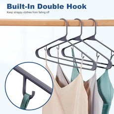 HOUSE DAY Grey Plastic Hangers 60 Pack, Non-Slip Plastic Hanger with Dual Hooks - Slim Space Saving 1/4