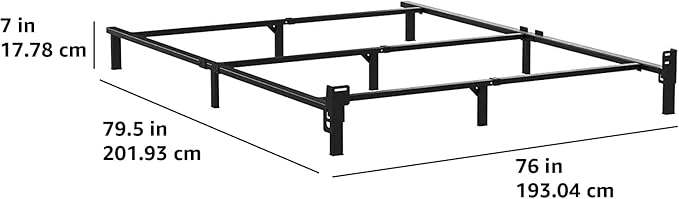 Amazon Basics Metal Bed Frame(Box Spring Required), 9-Leg Base for Box Spring and Mattress, King, Tool-Free Easy Assembly, Black