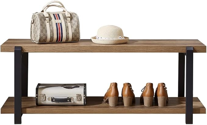 FOLUBAN Entryway Bench, Industrial Shoe Storage Bench for Bedroom Living Room, Modern Indoor Bench Seat for Hallway Front Door Entrance, Easy Assembly, Oak 47 inch