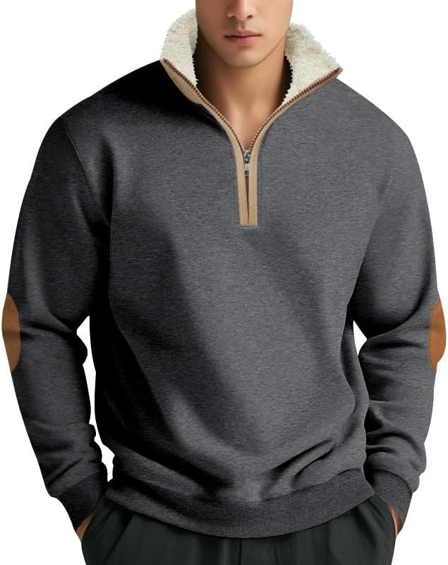 Men's Quarter Zip Sweatshirt - Stand Collar Solid Casual Top Autumn Winter Wear for Vacation Daily Use
