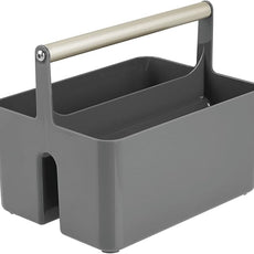 mDesign Plastic Shower Caddy Storage Organizer Utility Tote, Divided Basket Bin - Metal Handle for Bathroom, Dorm, Kitchen, Holds Soap, Shampoo, Conditioner - Aura Collection - Dark Gray/Matte Satin