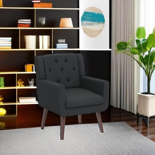 Accent Chair Button-Tufted Upholstered Living Room Chairs Comfy Reading Chair Mid Century Modern Chair with Linen Fabric Lounge Arm Chairs for Living Room Bedroom (Grey)
