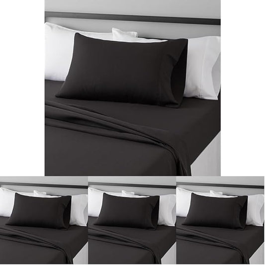 Amazon Basics Lightweight Super Soft Easy Care Microfiber 3 Piece Bedsheet Set with 14-Inch Deep Pockets, Twin XL, Black, Solid (Pack of 4) AmazonBasics