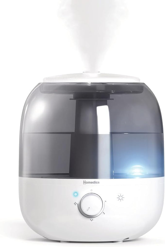 Homedics Ultrasonic Top Fill Humidifier, Cool Mist, 360° Nozzle, Up to 25 Hour Runtime, for Large Room, Bedroom, Nursery, Plants