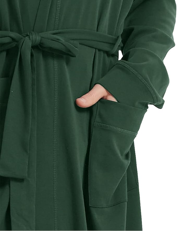 HOLOVE Men's Pure Cotton Bathrobe Lightweight Kimono and Hooded Spa Robes Soft Sleepwear