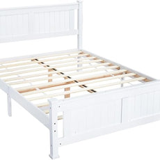 VINGLI Queen Bed Frame with Headboard Wood Platform Panel Bed,Heavy Duty Bed Slat No Box Spring Needed, White