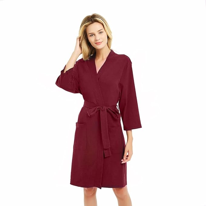 U2SKIIN Womens Robes, 100% Cotton Lightweight Robes 3/4 Sleeves Kimono Knit Soft Loungewear Short Bathrobe