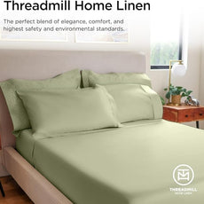 Threadmill 100% Cotton Sheets for Cal King Size Bed - 600 Thread Count Cal King Bed Sheets Set with 16” Deep Pocket - Sateen Weave 4-Piece Bedding Set with Cooling Effect, Sage Green