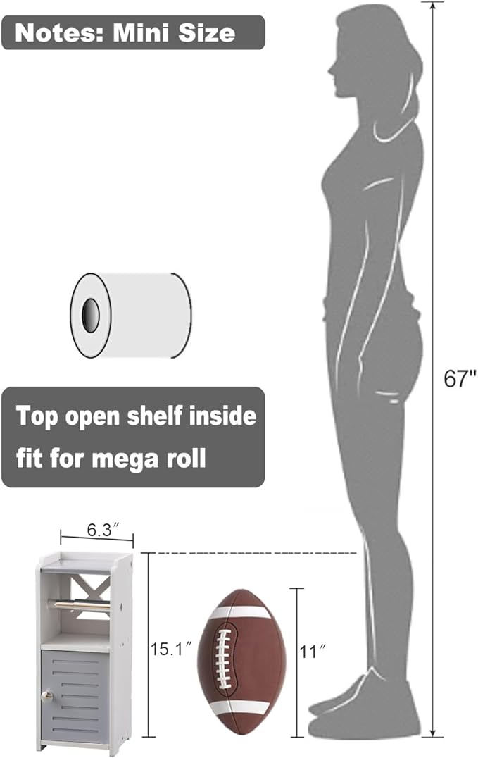 AOJEZOR Toilet Paper Holder Stand: PVC Bathroom Cabinet Storage for Apartment Dwellers - Bathroom Storage - Light Grey