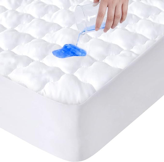 California King Mattress Protector Pad Waterproof Quilted, Breathable & Cooling California King Size Mattresses Protector Cover Fitted with Deep Pocket Up to 18", (White)