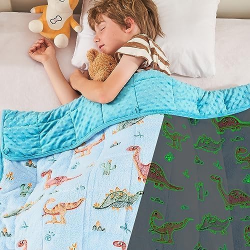 yescool Weighted Blanket 7 Pounds Weighted Lap Blanket, Glow in The Dark Dinosaur Heavy Blanket for Sleeping, Warm Minky Weighted Throw Blanket Gift for 60-80lbs, 40"x60"
