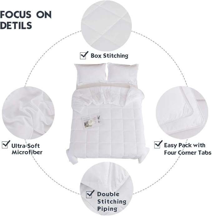 HIG 3pc Down Alternative Comforter Set - All Season Reversible Comforter with Two Sham - Quilted Duvet Insert with Corner Tabs - Box Stitched - Breathable, Soft, Fluffy (Twin/Twin XL, Pure White)