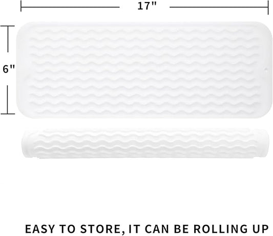 Silicone Dish Drying Mat for Multiple Usage,Easy clean,Eco-friendly,Heat-resistant Silicone Mat for Kitchen Counter,Sink,Bar,Bottle,or Cup Translucent M 17 inches x 6 inches