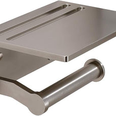Toilet Paper Holder with Shelf, Aluminum Tissue Roll Holder with Mobile Phone Storage Shelf for Modern Bathroom, 3M Self Adhesive No Drilling or Wall-Mounted with Screws, Brushed Nickel