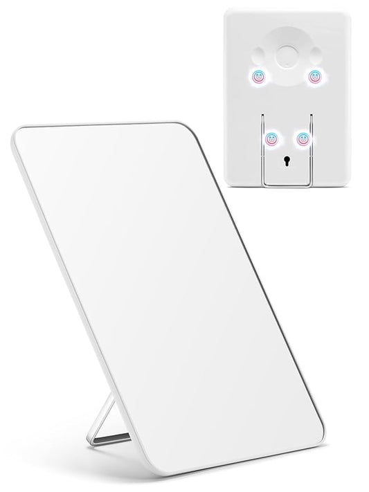 OMIRO Magnetic Locker Mirror, 10 x 7 inches Desk Makeup Mirror with Adjustable Stand and Hanging Hole for Shaving and Traveling, Strong Magnets for Secure Attachment,White