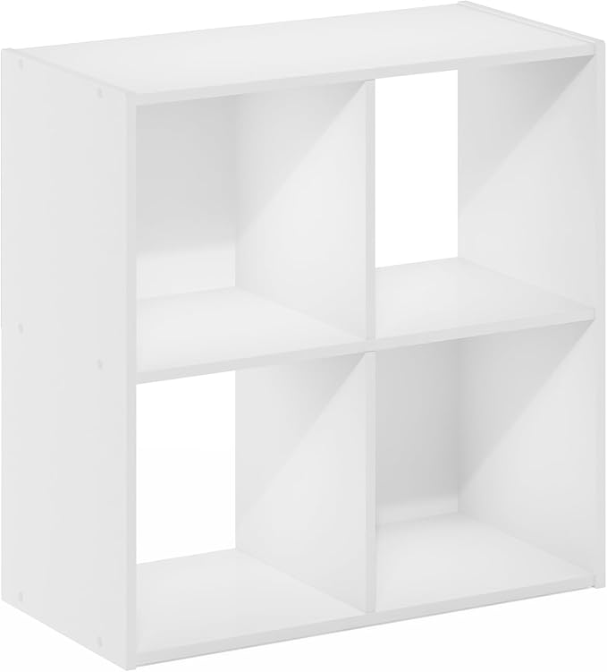 Furinno PELLI Book Shelf, 2x2 Bookshelf, Cube Storage Organizer Cabinet, 11.6 x 24.2 x 24.2, for Living Room, Bedroom, Home Office, White