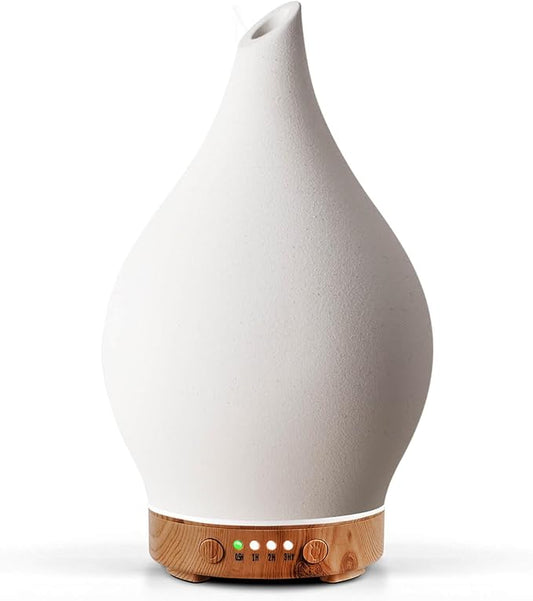 Porseme 150ml Essential Oil Diffuser Ceramic Color Changing Aroma Air Diffusers Aromatherapy Ultrasonic Cool Mist Humidifier 6 Running Hours for Spa Office Sleeping Yoga (White Ceramic)