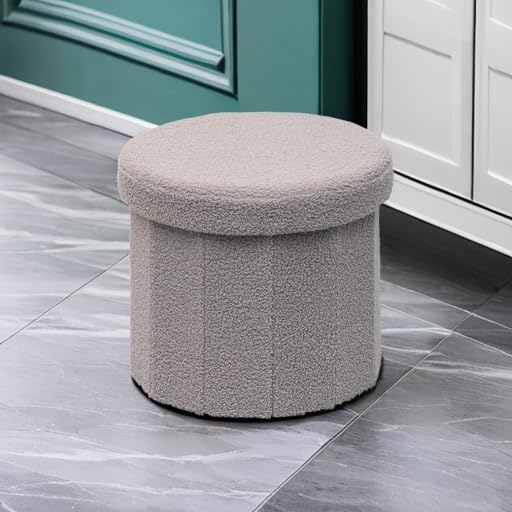 B FSOBEIIALEO Storage Ottoman Cube, Flowers Shaped Ottomans with Storage Foot Stool Footrest for Lving Room, Boucle Ottoman Seat for Dorm Room,Faux Teddy Fur,White 12.6"x12.6"x12.6" Dormly