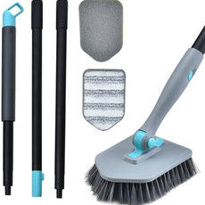 Long Handled Scrub Brush for Shower,3-in-1 Cleaning Brushes with 3 Different Function Cleaning Heads Brush for Shower Cleaning Bathroom Kitchen Walls Tub Tile (Grey)