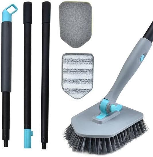 Long Handled Scrub Brush for Shower,3-in-1 Cleaning Brushes with 3 Different Function Cleaning Heads Brush for Shower Cleaning Bathroom Kitchen Walls Tub Tile (Grey)