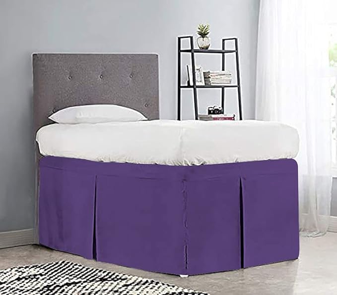 600TC -Dorm Bed Skirt - Split Corner Tailored Dorm Sized Bed Skirt - Dorm Room Essentials - Dorm Bed Skirt 100% Egyptian Cotton - Dorm Décor Bed Skirt Twin XL - 42" Drop (Purple, Solid)