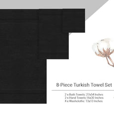 Towel Bazaar Premium Cotton Super Soft and Absorbent Turkish Towels (8-Piece Towel Set, Black)