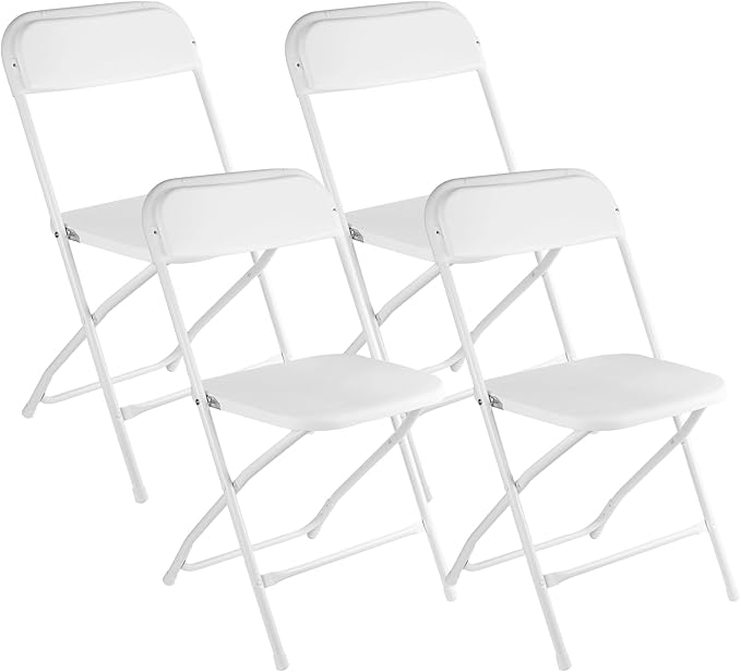 4 Pack White Folding Chairs, Portable Stackable Commercial Foldable Chair,Indoor Outdoor Plastic Folding Chair for Events/Office/Home/Wedding/Party, 400lbs Capacity