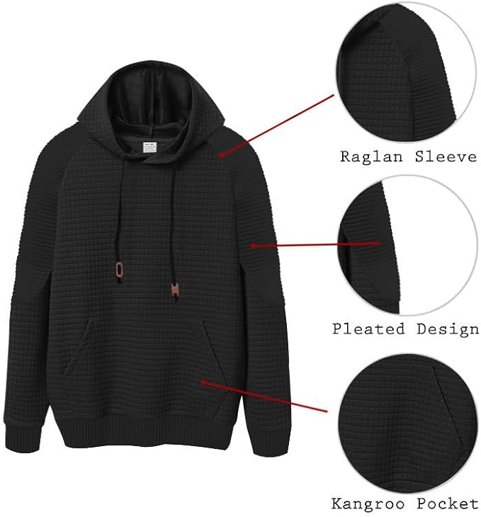 Men's Waffle Sweatshirt - Autumn Winter Hooded Pullover Loose Fit Casual Wear for Vacation Daily Life