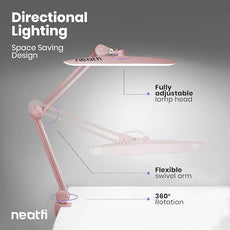 Neatfi XL 2,200 Lumens LED Task Lamp, 24W Super Bright Desk Lamp, 117 Pcs SMD LED, 4 Level Brightness, Dimmable, Task Light for Home, Office, Workbench (Non-CCT, Rose Gold)