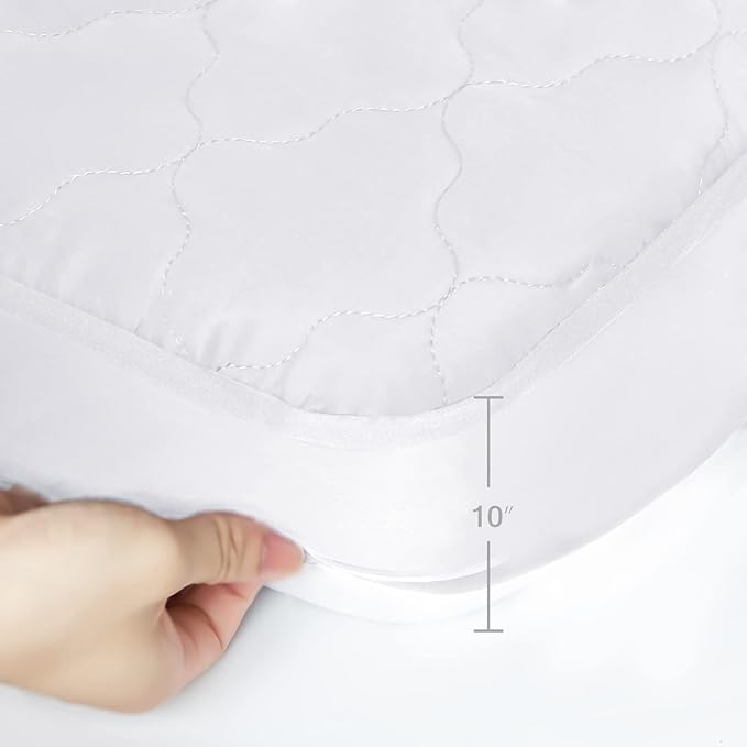 Cot Mattress Pad Protector Waterproof, Quilted Cot Size Mattress Cover 30" X 75" X 10" Fitted for Narrow Twin/Camp Bunk/Rvs Bunk/Guest Beds, Deep Pocket Mattress Topper, White (Cover Only)