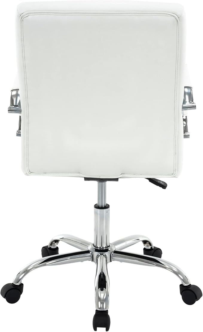 High Back Desk Chair, Modern PU Leather Home Office Task Chair with Arms, Adjustable Swivel Computer Executive Chair with Wheels (Pearl White)