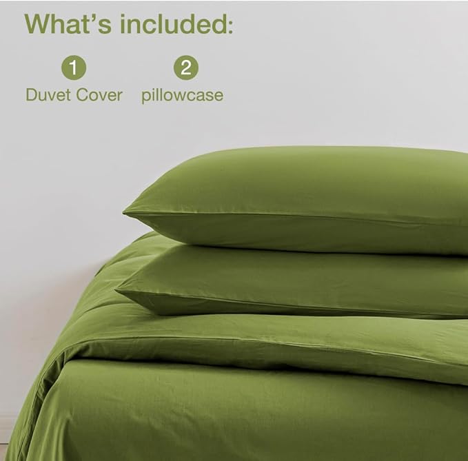 JELLYMONI Christams Duvet Cover Full Size - 100% Washed Cotton Linen Like Textured Comforter Cover, 3 Pieces Lightweight Soft Bedding Set with Zipper Closure (Avocado Green, Full 80"x90")