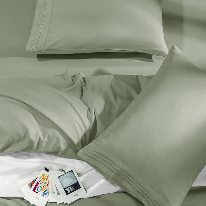 SONORO KATE Bed Sheet Set Super Soft Microfiber 1800 Thread Count Luxury Egyptian Sheets Fit 18-24 Inch Deep Pocket Mattress Wrinkle-6 Piece (Sage, Queen)
