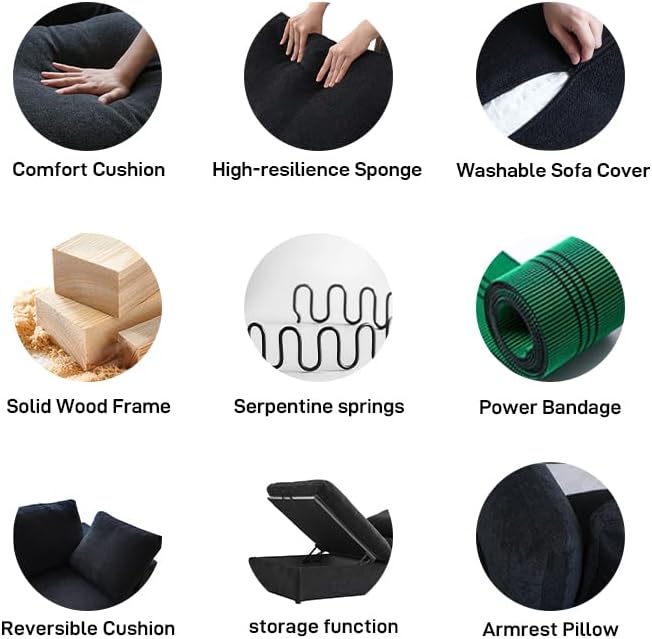 Cloud Couch Modular Sectional Sofa with Storage Ottoman,160.6" Down Filled 6 Seater Couch,V Shaped Oversized Convertible Sectional Sofa for Living Room,Covers Removable & Washable, Black