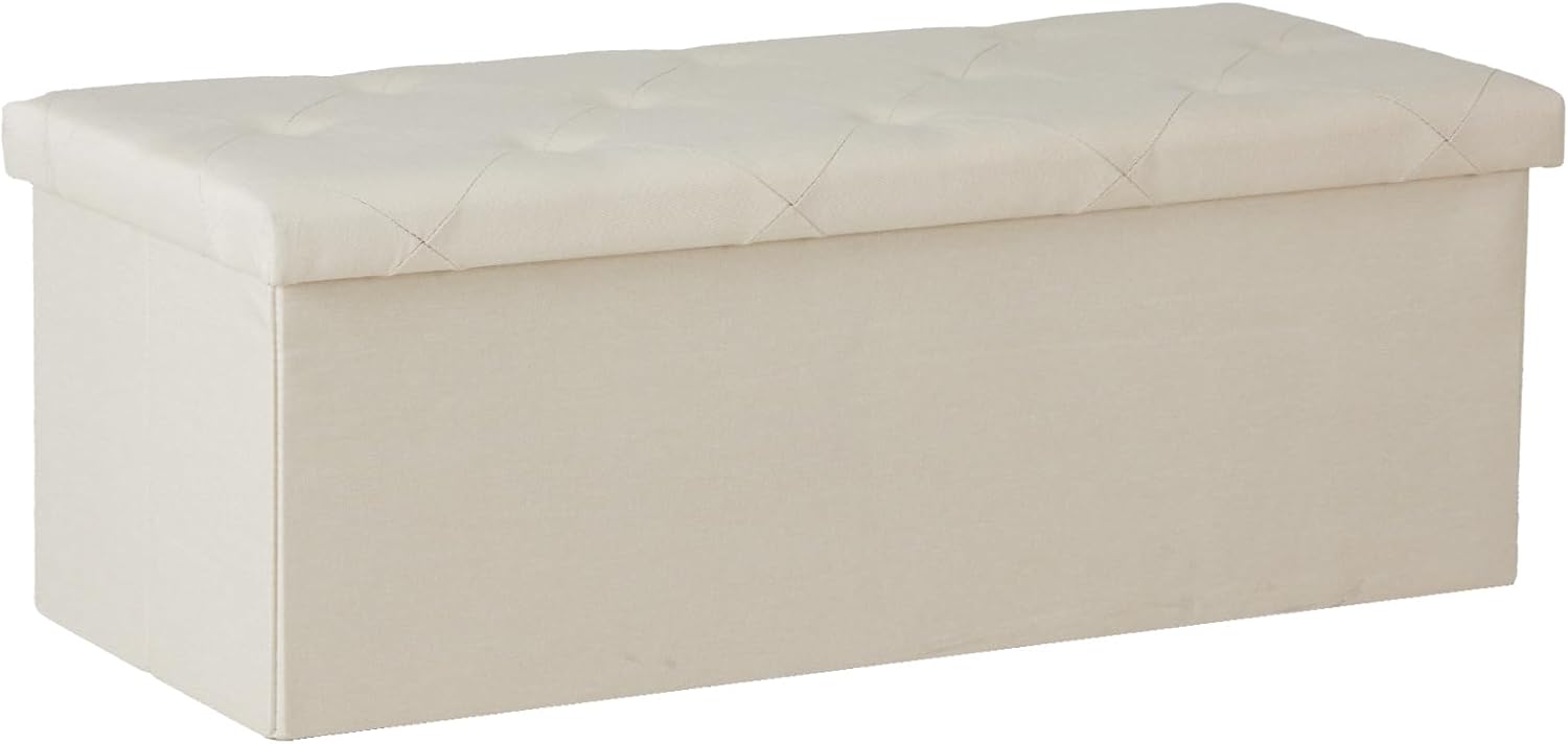 DUMOS 30in Foldable Storage Ottoman Bench, Storage Chest, End of Bed Foot Rest Stool with Padded Seat, Bedroom Bench for Living Room, Bedroom, Support 660lbs, Grey Dormly