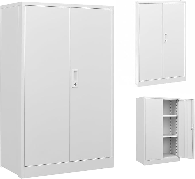 42" Folding Metal Storage Cabinet with Lock,2 Doors and 2 Adjustable Shelves,Quick Assembly Foldable Steel Cabinet for Office Home Garage,White