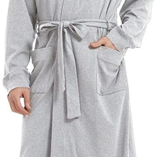 HOLOVE Men's Pure Cotton Bathrobe Lightweight Kimono and Hooded Spa Robes Soft Sleepwear
