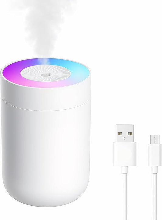 230ML Humidifier for Bedroom, Air Humidifier for Home, Plant Humidifiers Indoor Small with LED Colorful Gradient Light, USB Powered for Desk, Car, Travel, Hotel Room (White)