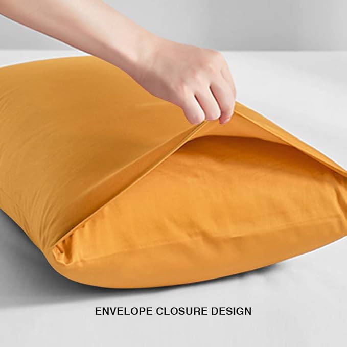 FLXXIE Microfiber Pillow Cases Standard Size, Soft Pillowcases with Envelope Closure, Wrinkle, Stain Resistant Pillow Covers, 20x26, Ginger Yellow