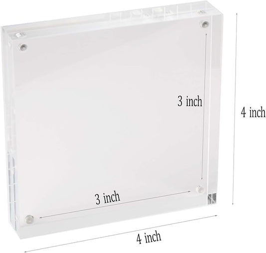 Meetu Acrylic 4x4 Picture Frame Clear Two Sided Desk Photo Frame Magnetic Frame Inner Size 3x3 with Gift Pack for Display Family Pictures Baby Photos Friends Pictures or Pet Dog Picture（5 Pack）