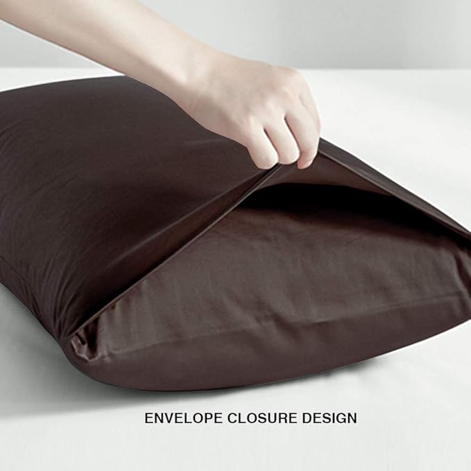 FLXXIE Microfiber Pillow Cases Queen Size Set of 2, Soft Pillowcases with Envelope Closure, Wrinkle Resistant Pillow Covers, 20x30, Dark Brown
