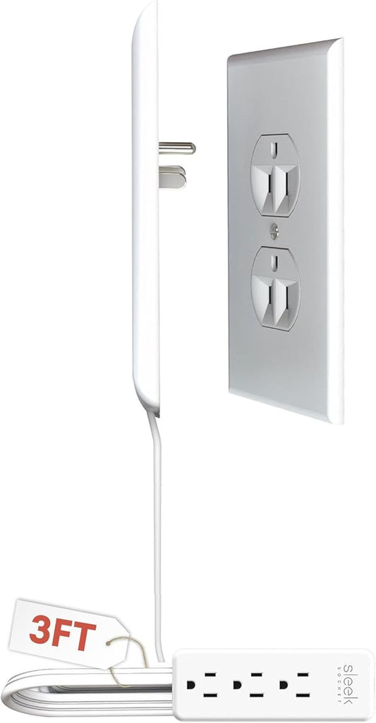 Sleek Socket Original & Patented Ultra-Thin Outlet Concealer with Cord Concealer Kit, Flat Extension Cord with Multi Outlets Power Strip, Ideal for Home Improvement, Hide Bulky and Messy Cords
