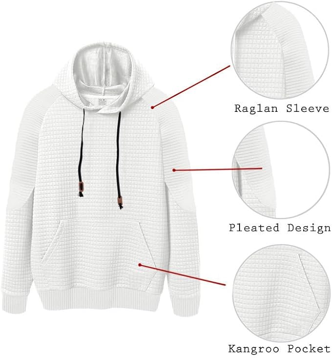 Men's Waffle Sweatshirt - Autumn Winter Hooded Pullover Loose Fit Casual Wear for Vacation Daily Life