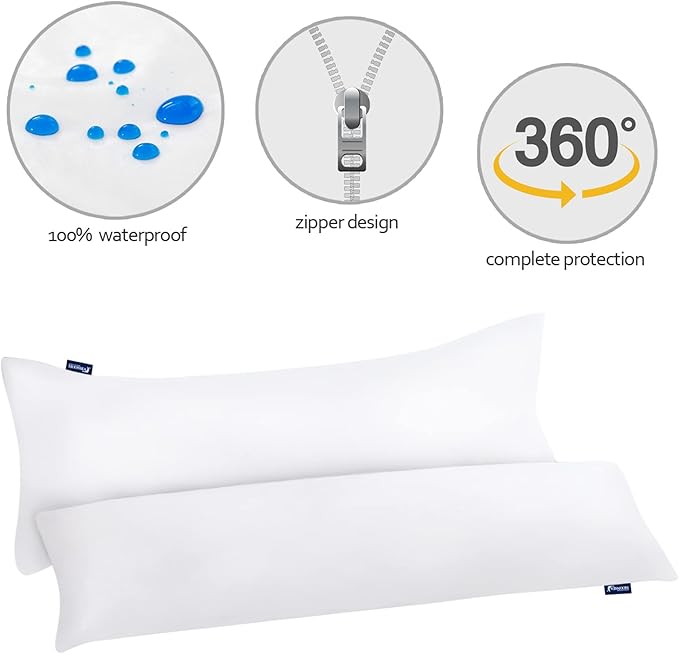 Waterproof Pillow Protector Body Size 2 Pack, Body Pillow Cover with Zipper 21"x 55" Pillow Protector Pillow Covers Encasement Pillow Case White