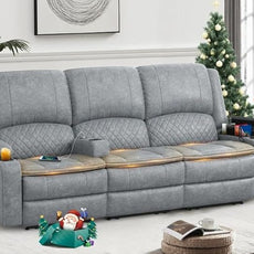 Recliner Sofa, 3 Seater Manual Reclining Sofa with 2-Tier Cushion, Reclining Couches for Living Room with Removable Console, Hidden Storage Space, Cup Holders - Gray
